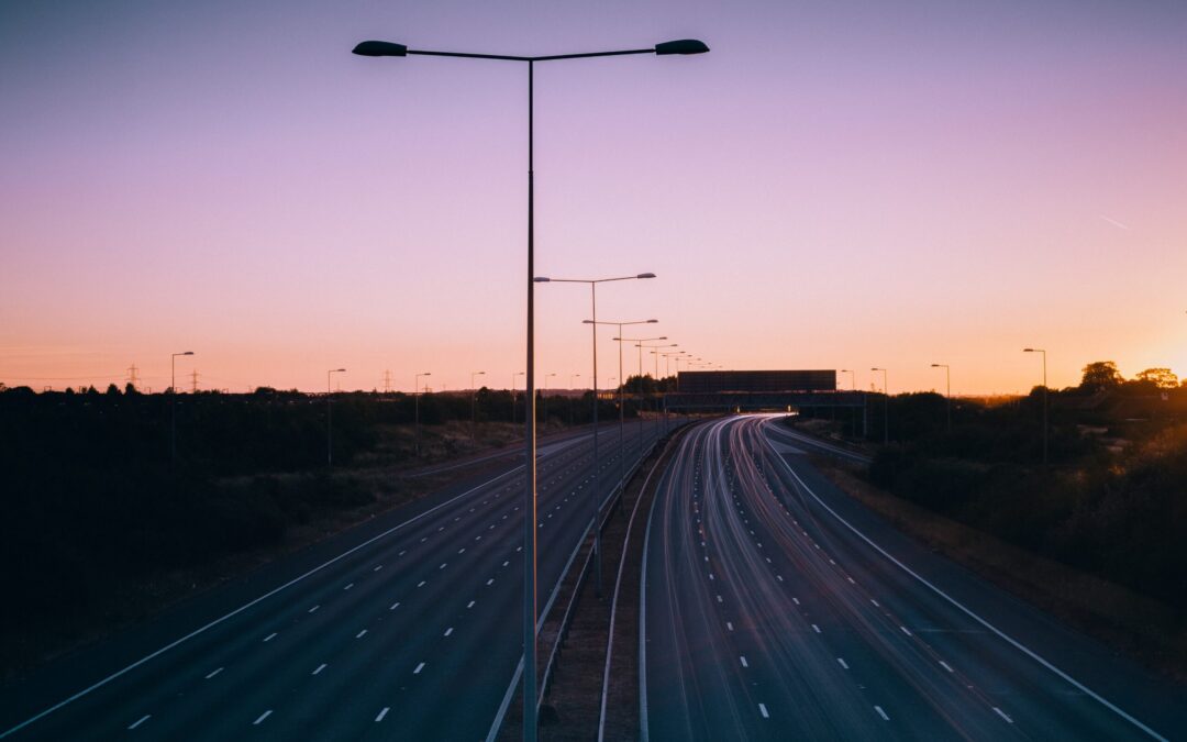 UK motorway during sunset